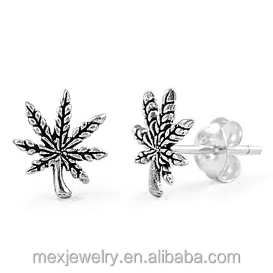 Weed Hemp Marijuana Cannabis Leaf Plant Stud Earrings 9MM