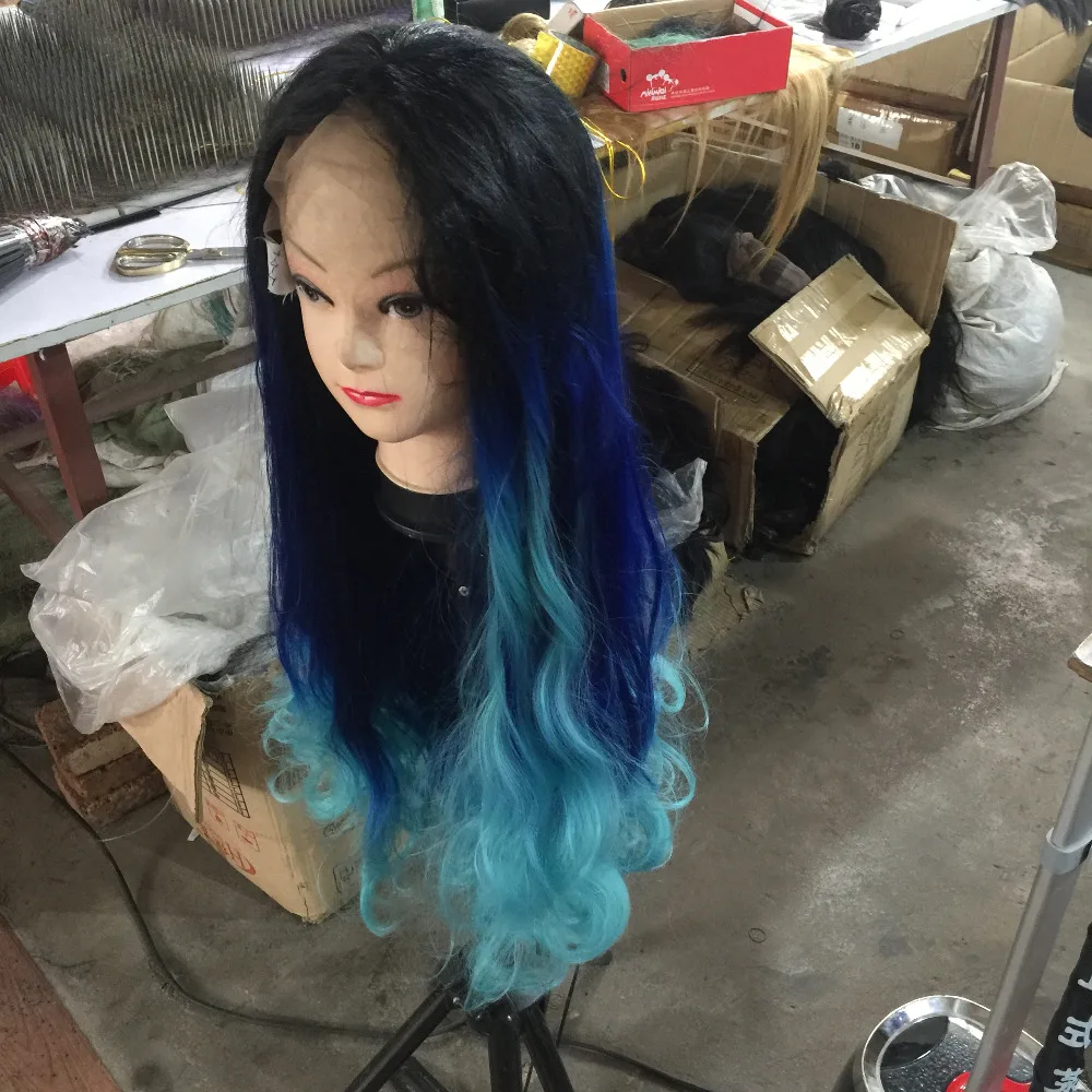 Romance Curly Synthetic Lace Front Wig Ombre Mermaid Color Heat Resistant Wig with Side Part