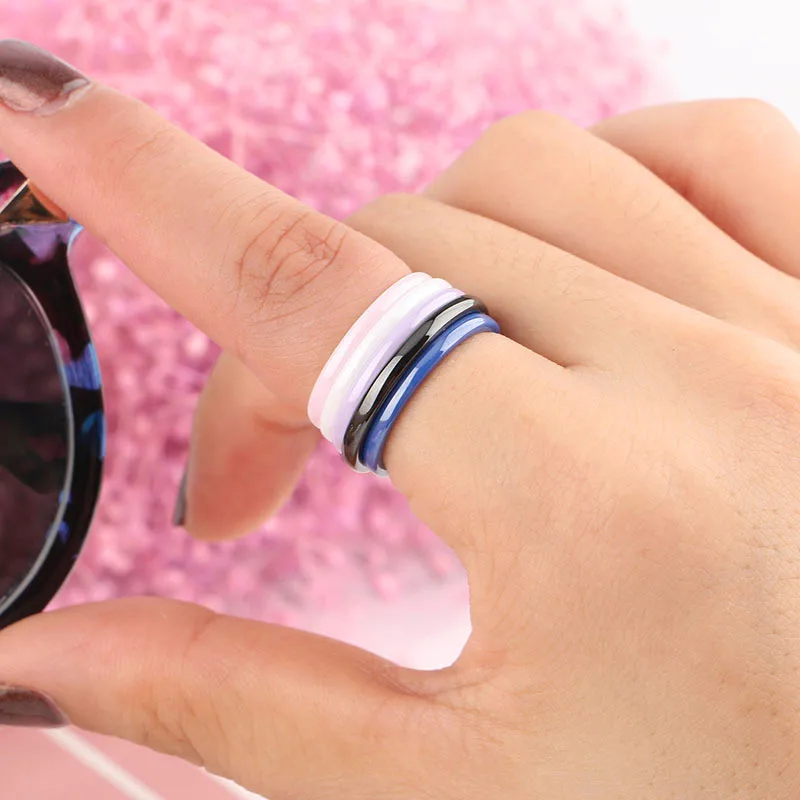 
2MM Female Simple Round Finger Ring Small Pink/Blue/Purple Color Ceramic Ring Vintage Wedding Engagement Rings For Women 