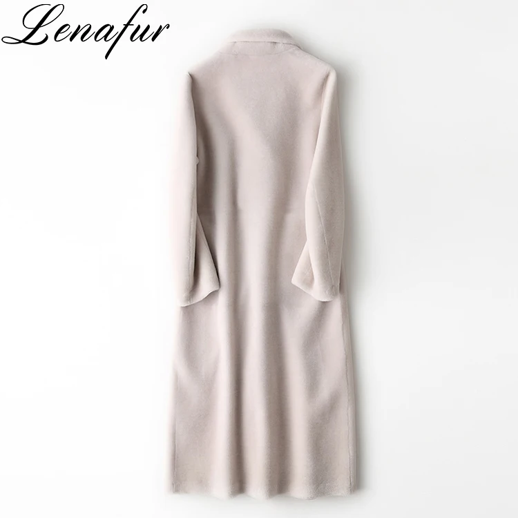 Beige Green Blue Long Slim Lamb Skin Leather Fur Trench Coat,Leather Shearling Coat For Women