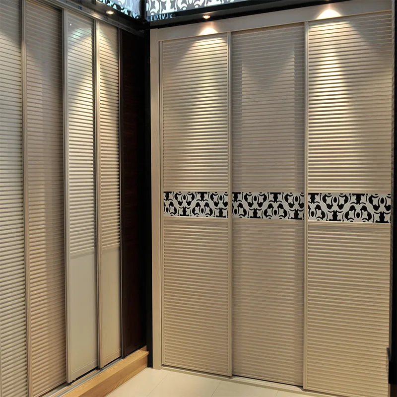 Beautiful wooden cabinets 4 doors louver design bedroom wardrobe