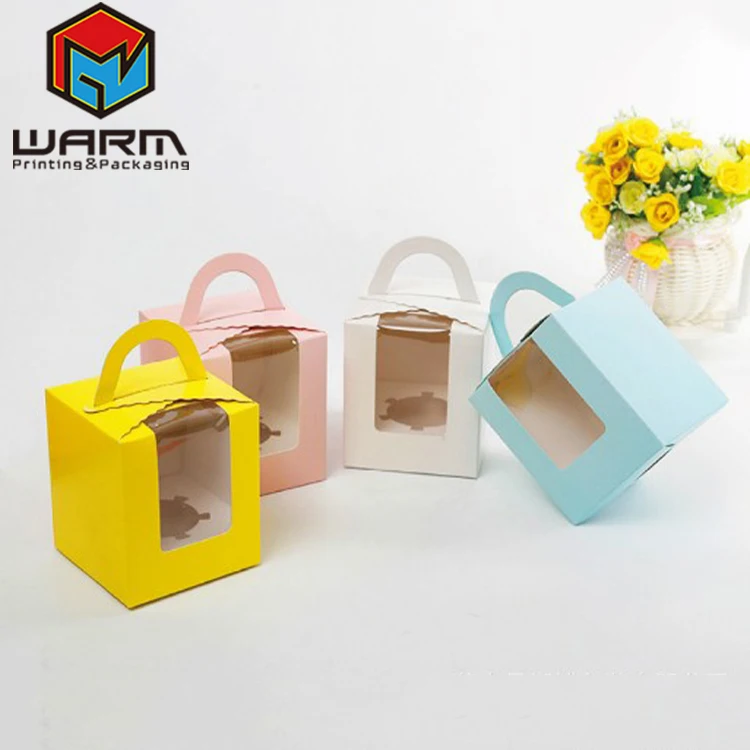 Chinese Homemade Cup Cake Packaging Box Paper Folding Box with Clear Window