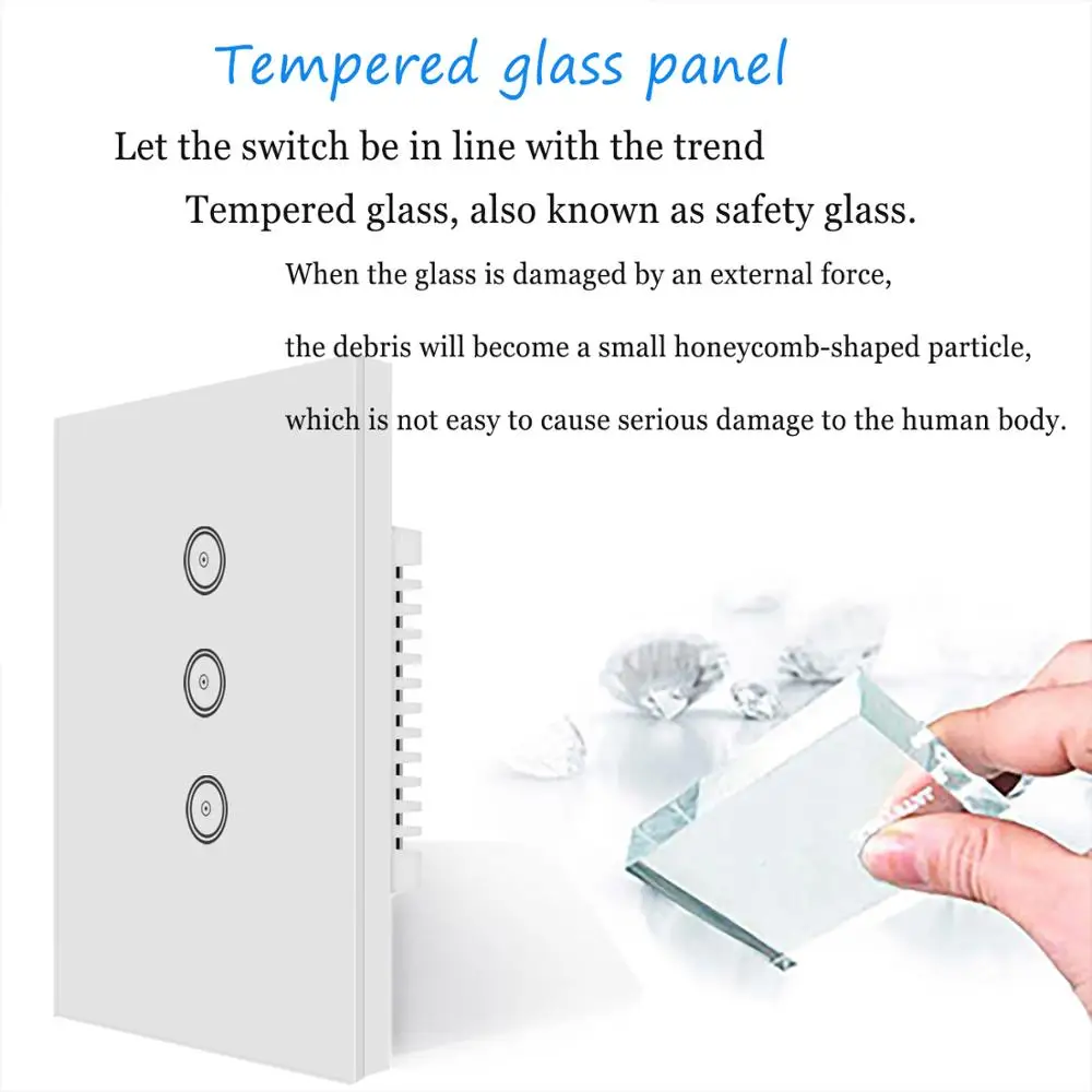 
Xenon OEM Smart Home 3Gang US Wall Switch Works with Amazon Alexa Acho Remote By smartphone IOS&Adroid App Touch Switch 