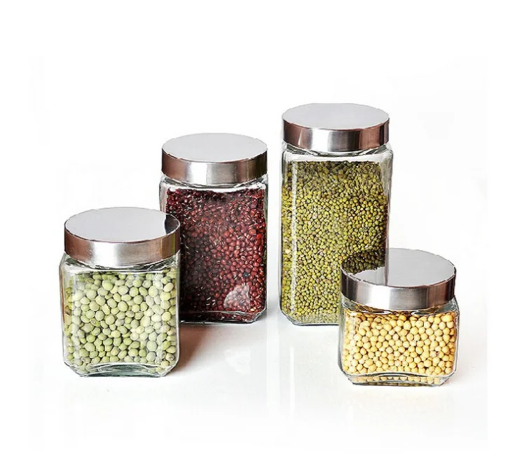 Square Glass Storage Jar Candy Sealed Tank Glass Tank with Cover