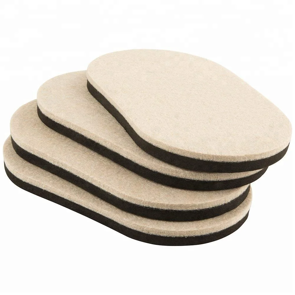 Large Oval Felt Sliders Felt Furniture Moving Pads with non-slip Rubber Foam for Hard Surfaces