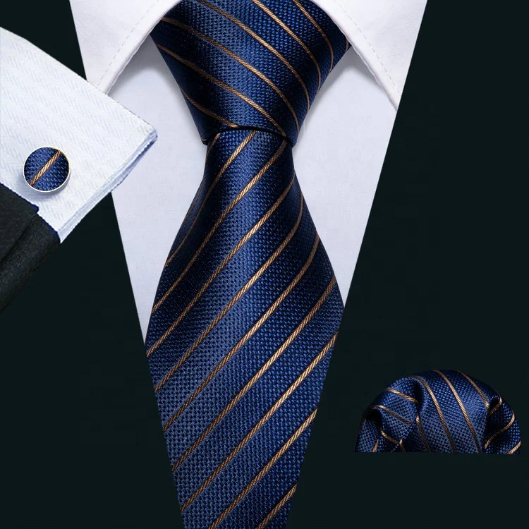  Barry Wang Fashion Blue Business Style 100% Silk Men Tie Striped Pattern Neck Ties