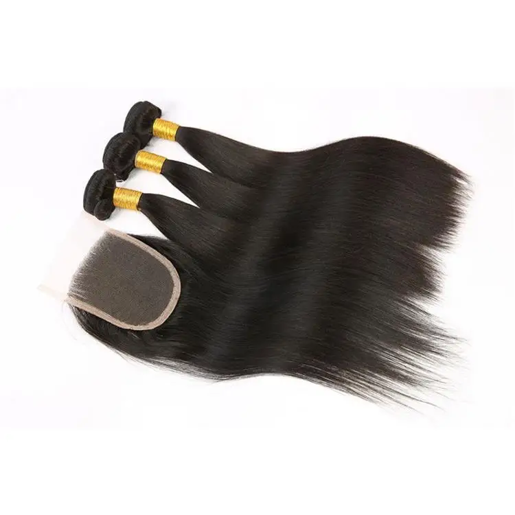 Бразильские натуральные волосы двойного нанесения естественного цвета шелковистые прямые 3 пучка с застежкой 3 + 1 человеческие волосы для наращивания