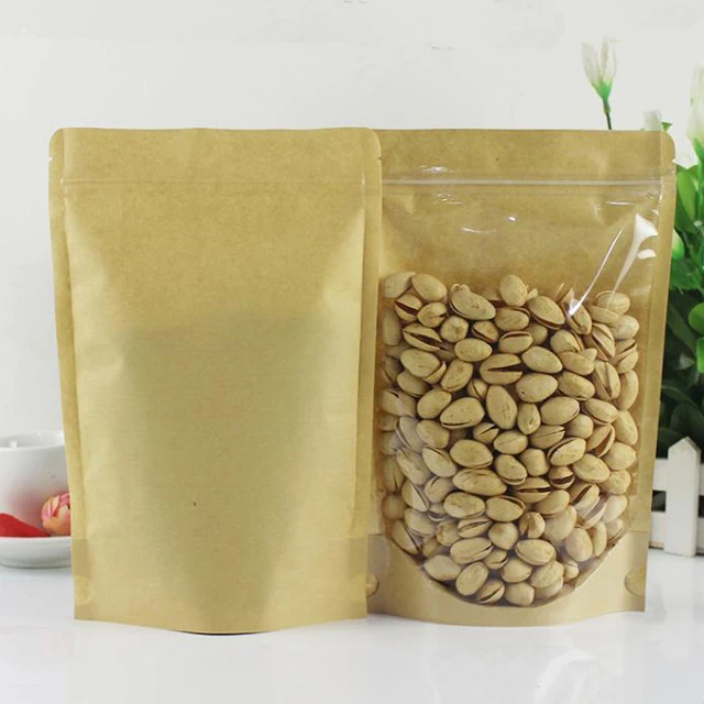New design clear front kraft paper back stand up zip lock pouch