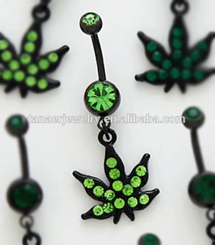 14g яркий зеленых камней горшок украшения для тела пирсинг листьев мотаться живота
