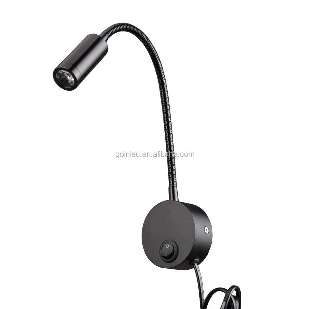switch controlled 3W Flexible mini led spot lighting hotel bedside wall decoration lamp 220V 110V Euro plug or US plug included