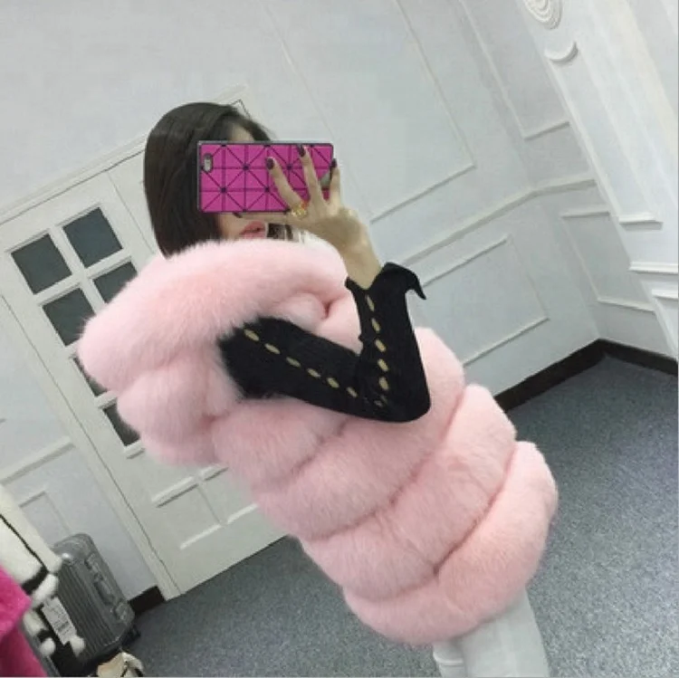 
Hot Selling Women Winter Fluffy Fashion Salable Pink Fox Fur Coat 