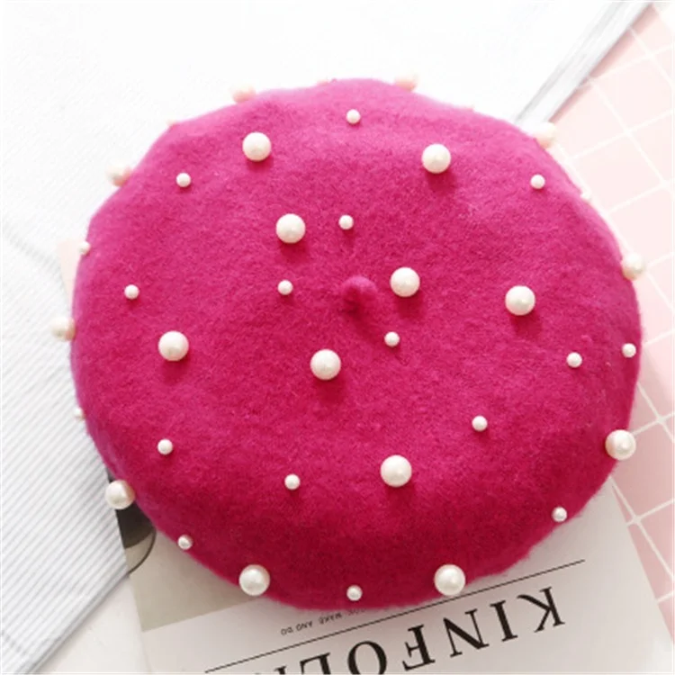 Wholesale 2019 Autumn/Winter New Cashmere Luxury Heavy Craft Pearl Rivets Wool Berets