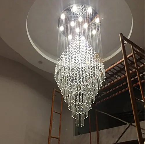 Fashionou Modern K9 Crystal Spiral Raindrop Chandelier Lighting Flush Mount LED Ceiling Light Fixture Pendant Lamp with 4 Lights