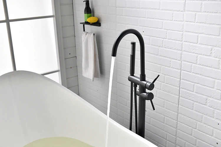 Douche Single Handle Classic Polished Ceramic Free Standing Tub Faucet Floor Bathtub Faucet Set