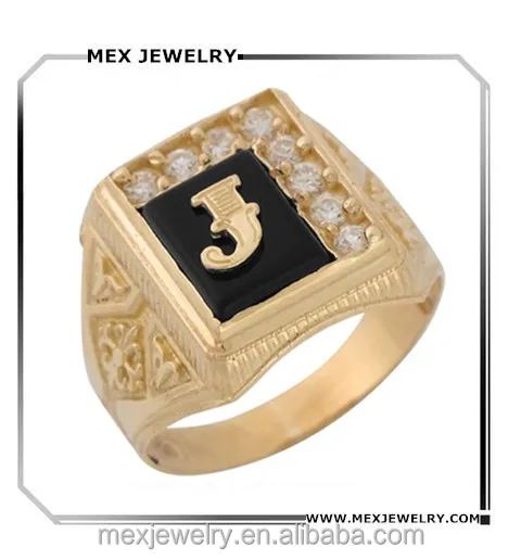 Мужское классическое кольцо с буквой J Initial золотым черным ониксом белым фианитом