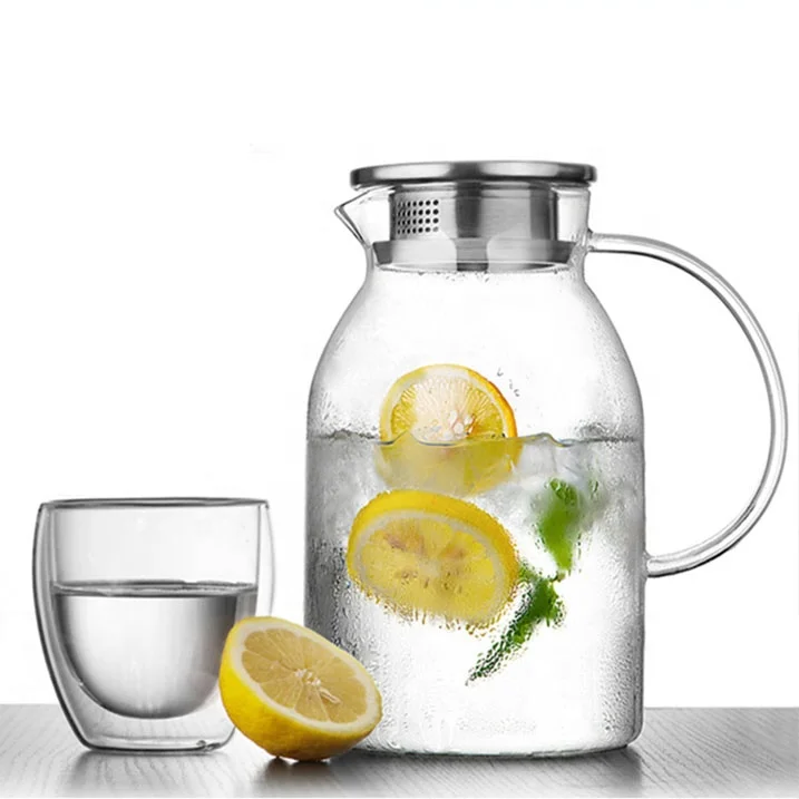 1500ml Heat-resistant Borosilicate Glass Pitcher With Stainless Steel Lid Hot or Cold Water Jug