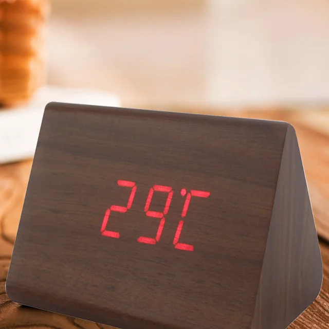 JCX/LED home wood  multi-functional temperature fashion three alarm clocks voice-controlled electronic alarm clock