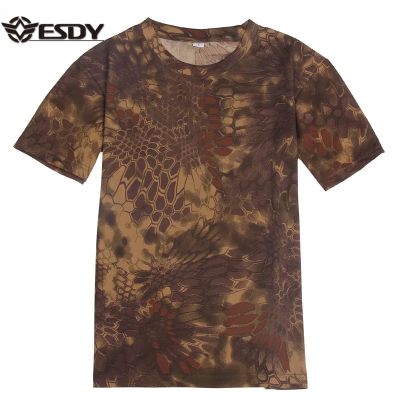 ESDY уличные мужские рубашки с коротким рукавом тактические камуфляжные охотничьи быстросохнущие футболки круглым вырезом