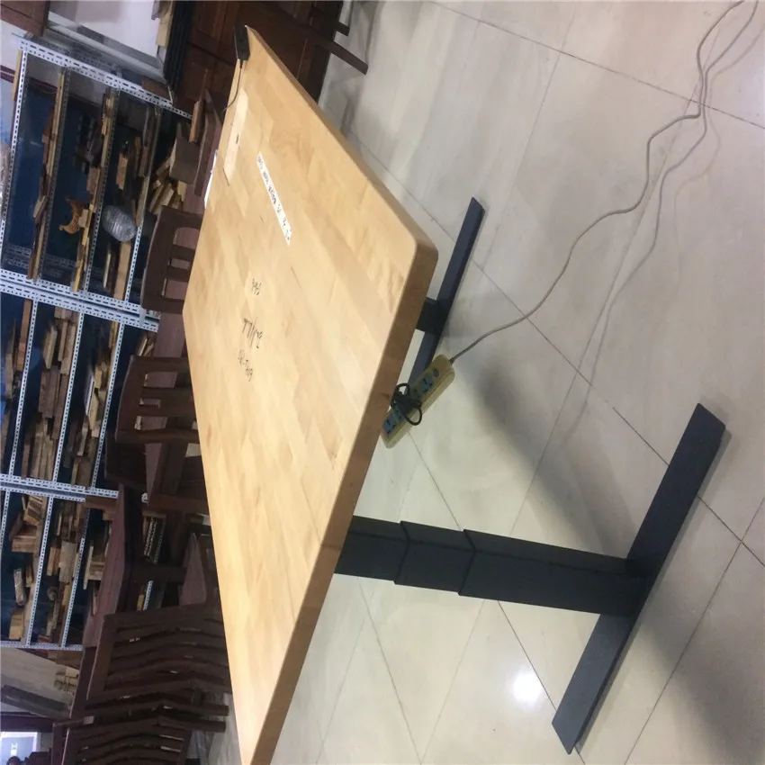 Lifting table whole solid wood for tabletop  leg with double motor three-section type
