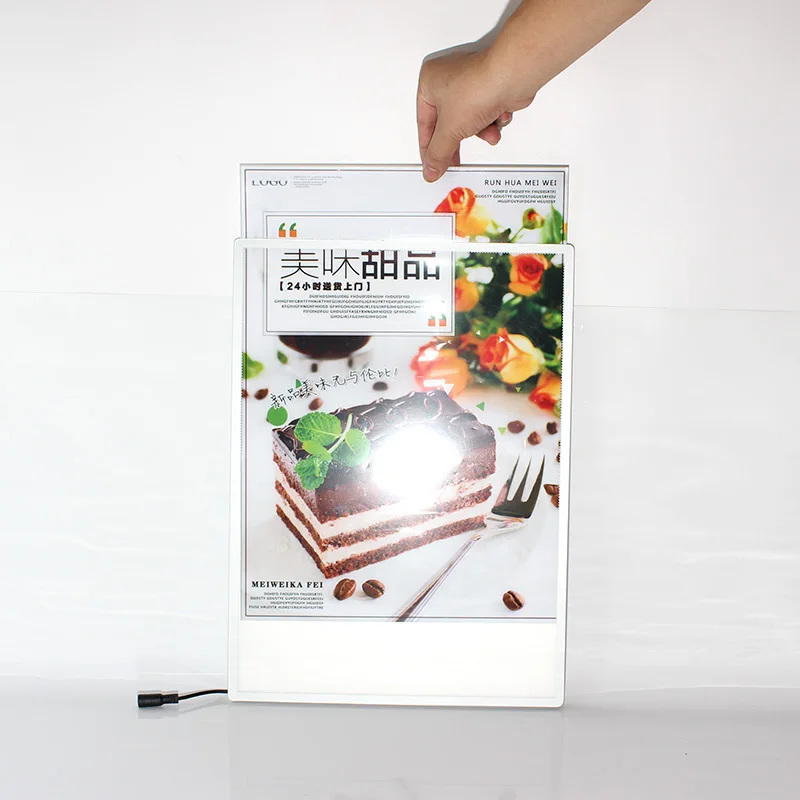 A2 Size 5000Lux High Brightness 10mm Thickness Square Shape Aluminum Advertising LED Light Box With Glass Panel