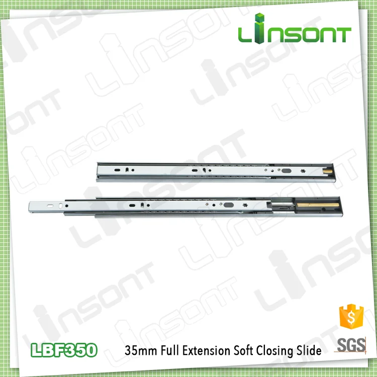 Linsont 35mm 3-fold soft close ball bearing slide rails for drawers Factory