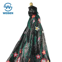 Wholesale Embroidery Design Ombre 3mm Dress Pattern Flower Sequin Fabric