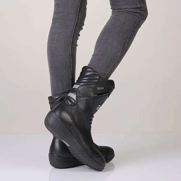 ARCX Womens Motorcycle Shoes Genuine Cow Leather Waterproof Moto Racing Boots Female Motocross Black Motorbike Boots