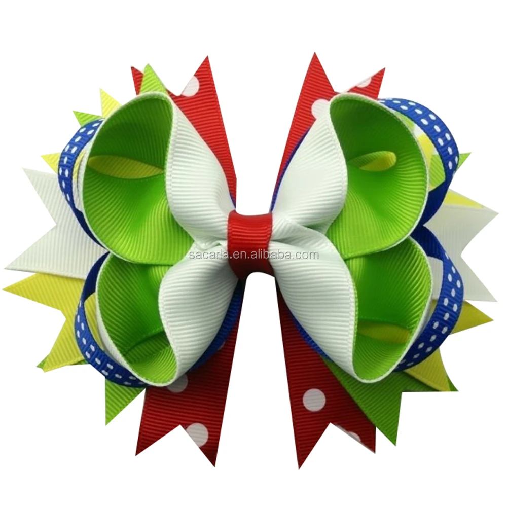 Pre made 5 inch shcool bow with schoolbag layers colorful hair bow for student girls