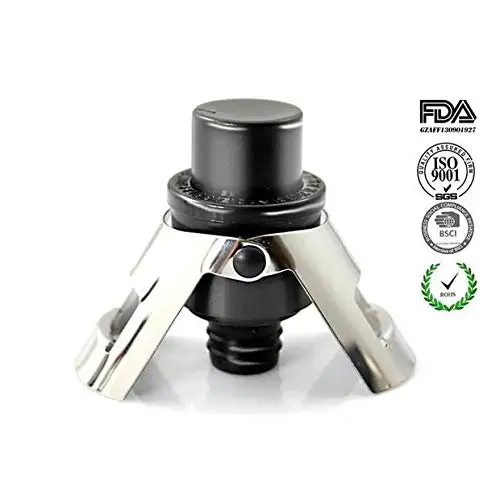 Stainless Steel Champagne Stopper & Champagne Cork for Sparkling Wine, Prosecco, Cava & Champagne with Built-In Pressure Pump