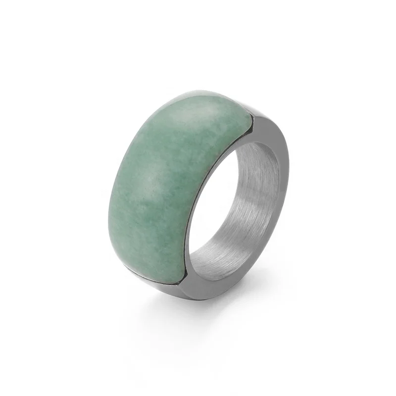 
10MM Stainless Steel Stone Engagement Band Womens Gold Turquoise Jewelry Rings 