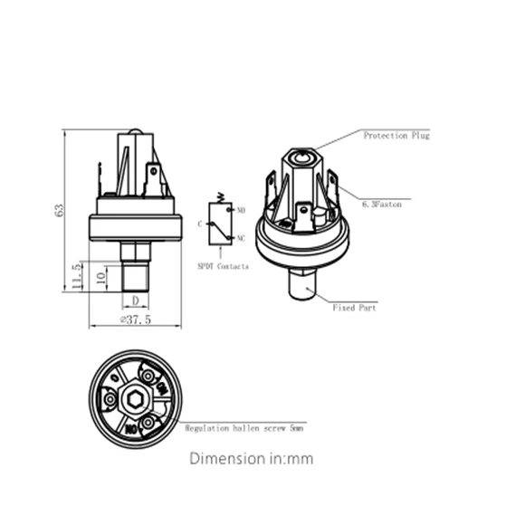 Miniature 250mA 250v -15~800mbar Pressure Switch