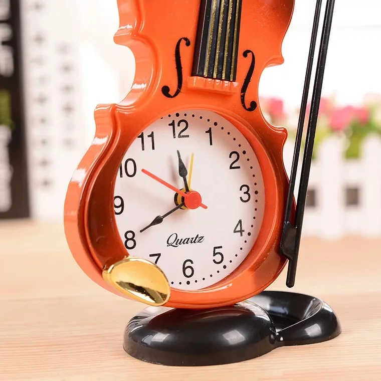 
Creative Home Office Decor Mini Bedside Desk Violin Alarm Clock Festival Gifts 
