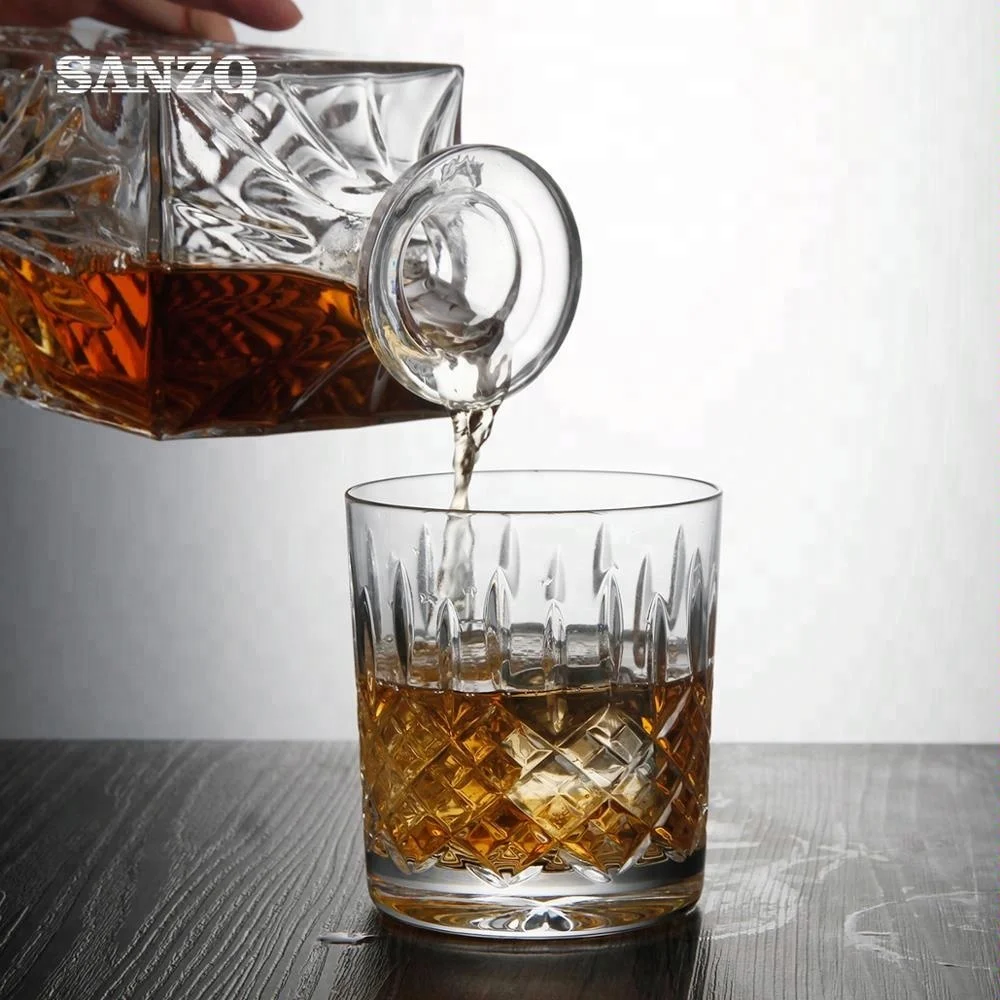 Wholesale 750ml Soda-lime Engraved Crystal Glass  Wine Whiskey Bottle Decanter Set