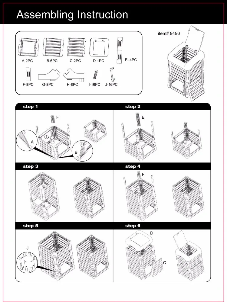 Compost bin Square plastic compost pile, 290 liter (77 gallon) heavy duty garden compost bin