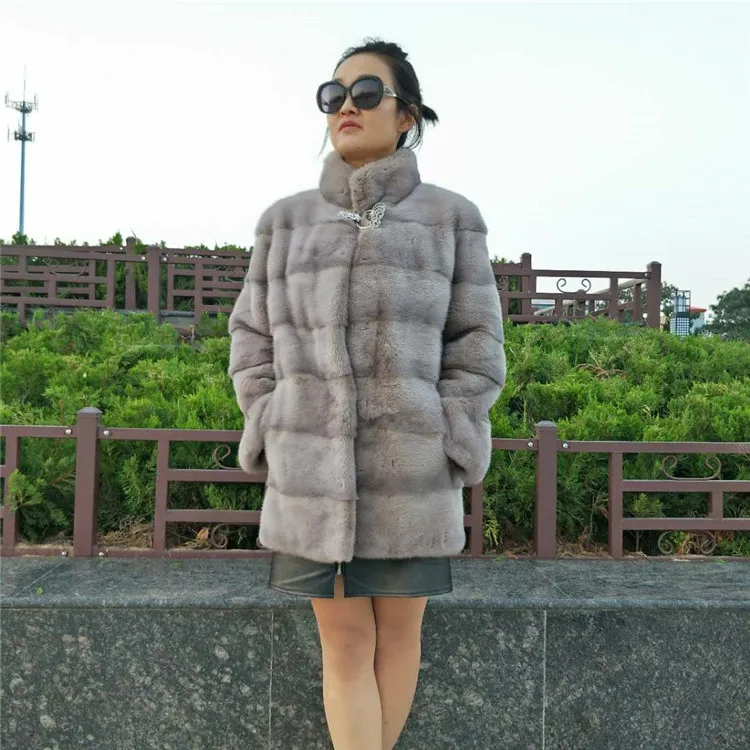 ALICEFUR High quality luxury women fashion middle length mink coat real natural mink fur coat for sale