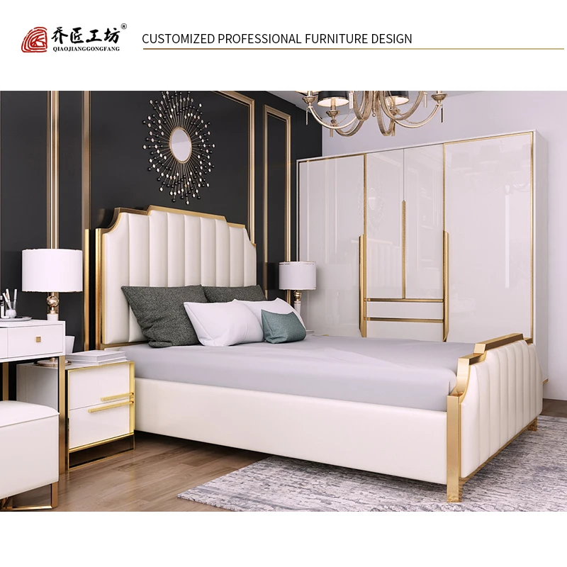 No. JQ-M002 Factory Hot Selling Chinese Wooden Bed Sample for Adults With Upholstery