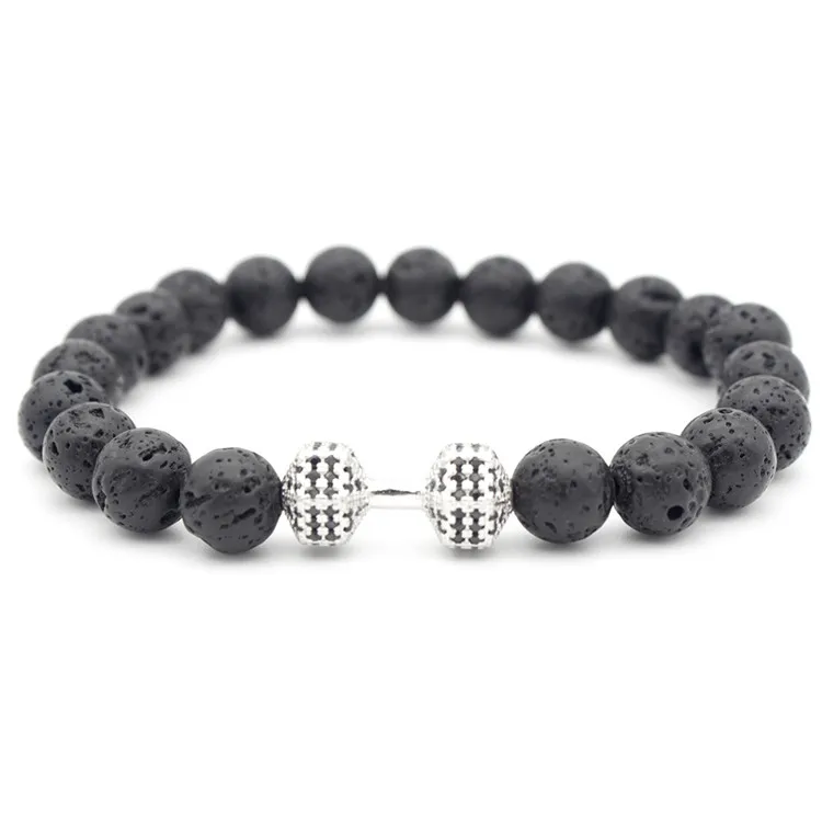 FITLatest fashion dumbbell bracelet accessories Wholesale Handmade Natural Stone Bead Gym Dumbbell Bracelet for Men