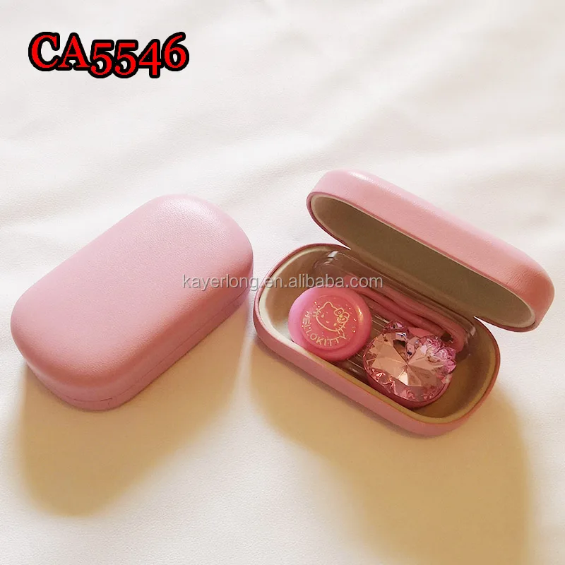 Pink Diamond and Kitty deco PU Cover Iron contact lens case, Small travel box CA5546