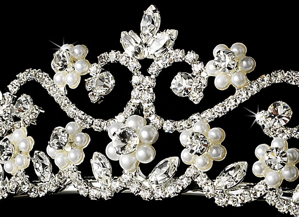 10 years factory high quality designer white pearl silver plating brass wedding tiaras
