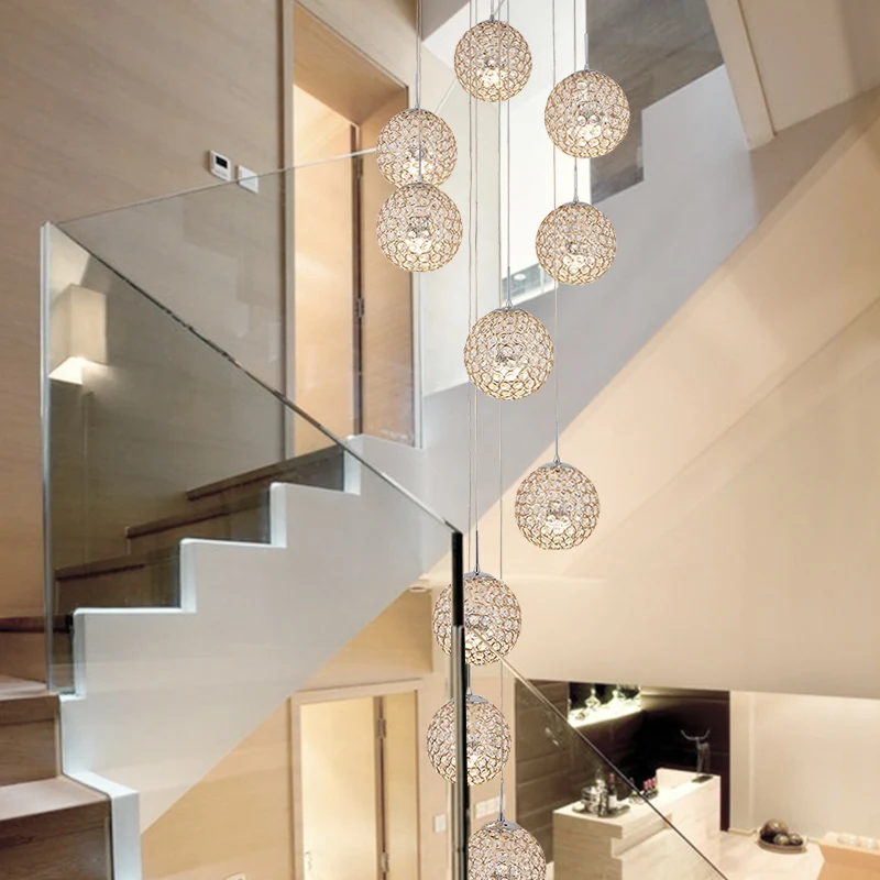 American living room penthouse lobby apartment rotating long round ball Crystal staircase chandelier light for home high ceiling