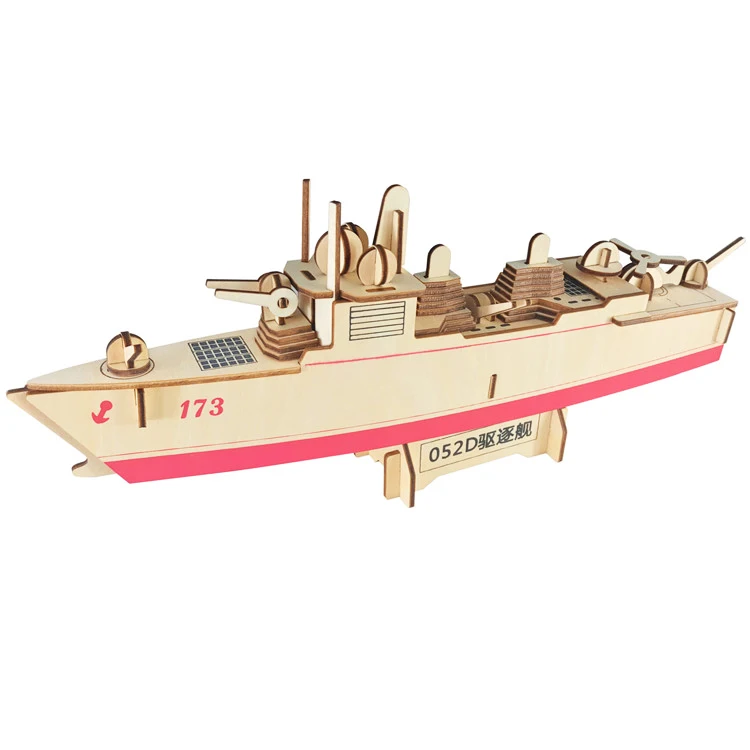 Mechanical Model 3D Puzzle Wooden Military Toy Boats for Children