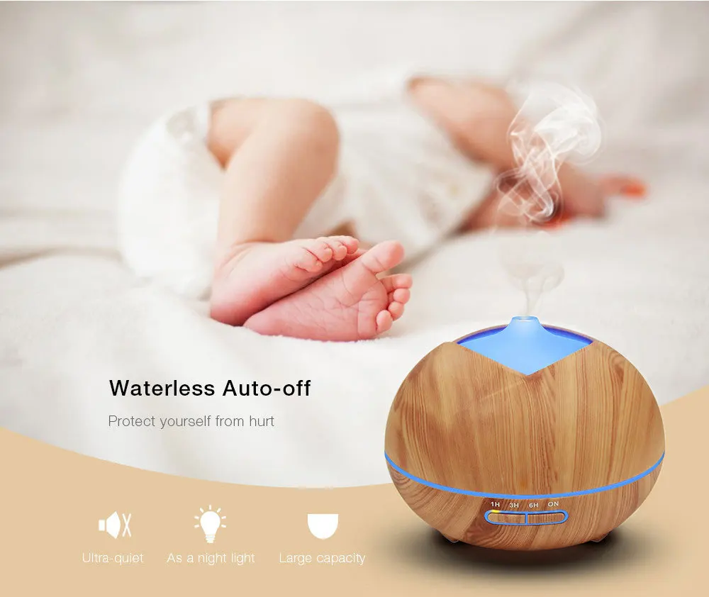 
High Quality LED Night Lamp 400ML Ultrasonic Wooden Air Humidifier Aroma Essential Oil Diffuser for Home Fogger Mist Maker 