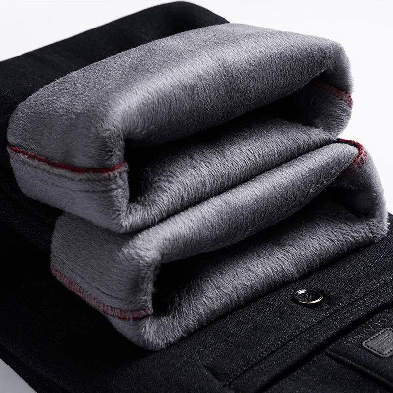 Trousers Male Winter Wear Plus Velvet Thickened Father Warm Trousers Loose High Waist Solid Color Elastic Waist Pants