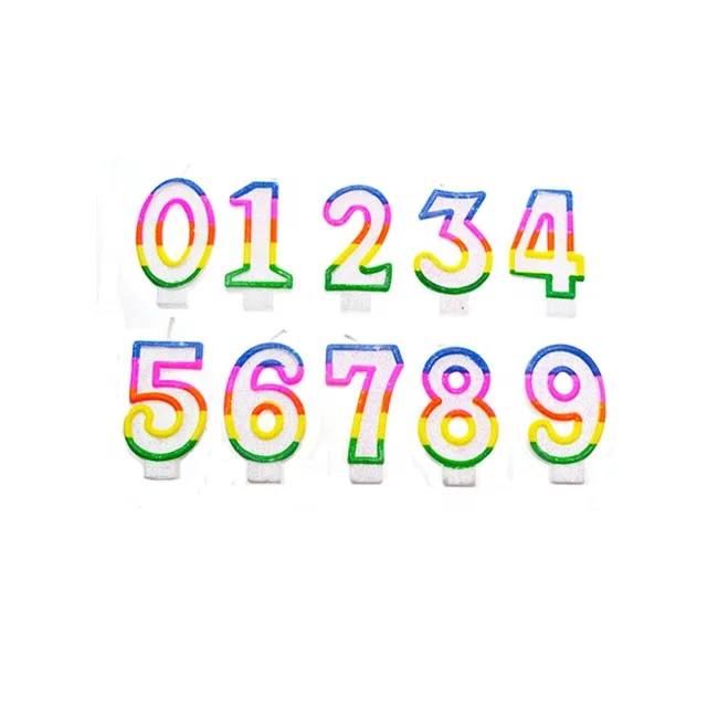 Newest popular 5-color multi-colored side number for birthday cake party number candle wholesales and supply