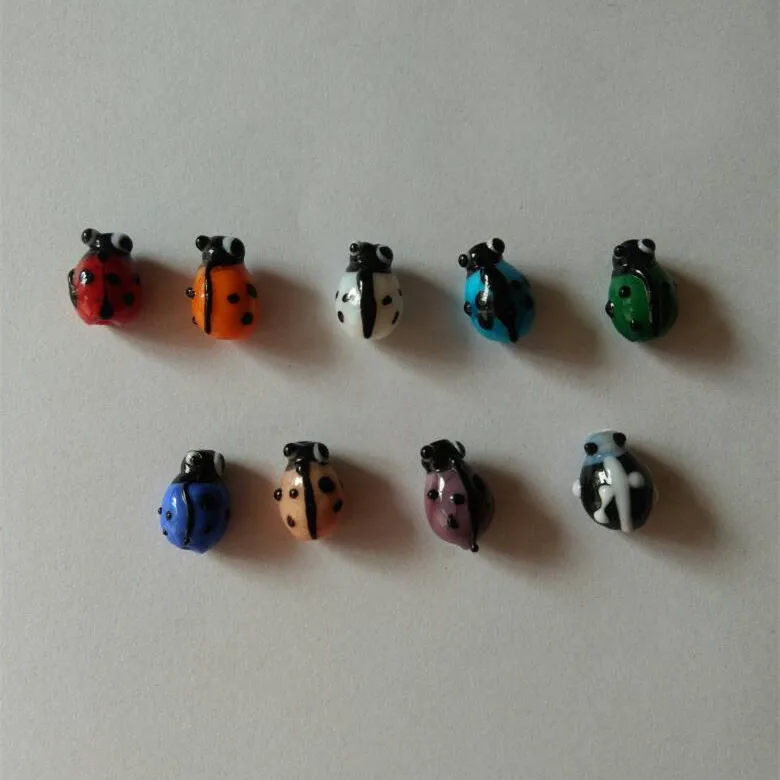 Wholesale 9*11mm multicolored ladybug lampwork glass beads for jewelry making findings