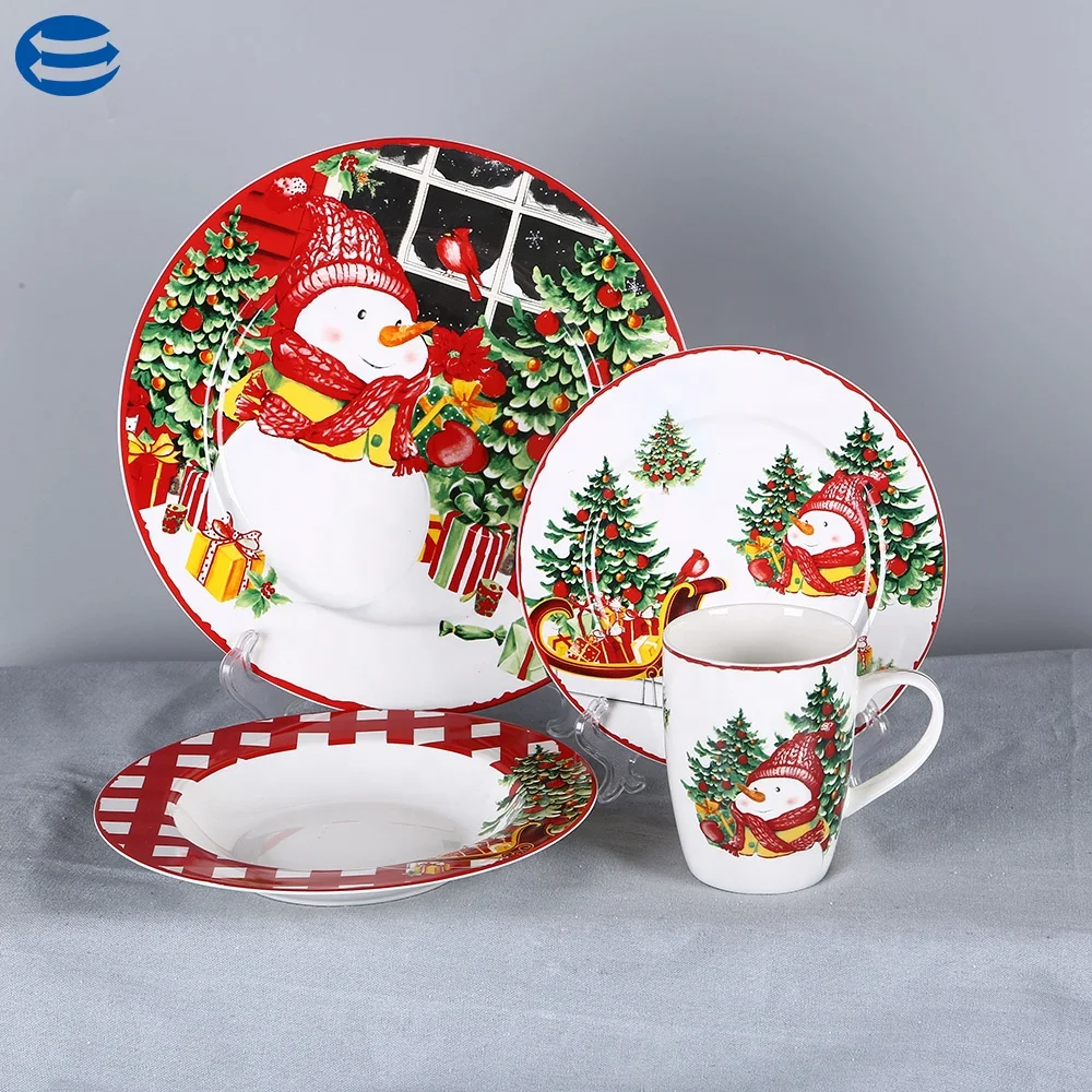 
Hot sale color box packing 4pcs porcelain snowman coffee mugs Christmas drinking cup set 
