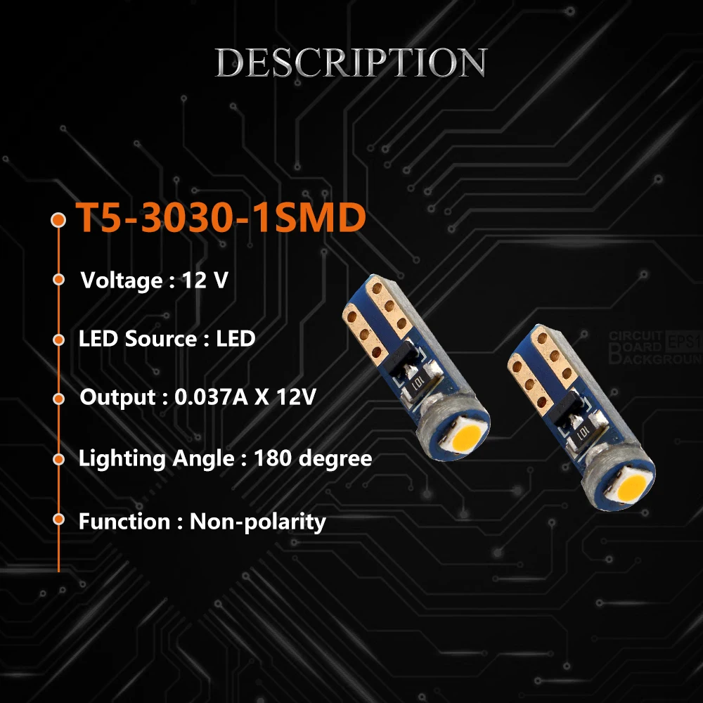 
High Grade 3030 1SMD T5 W3W 37 73 74 Wedge Instrument Panel Tacho Gauge Bulb Cluster Lamp Dash LED Light 
