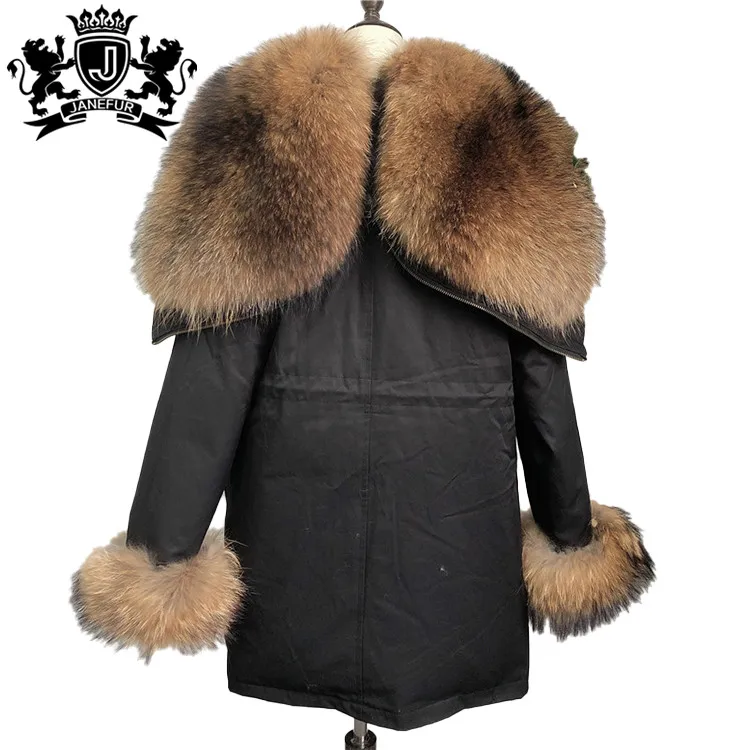 Wholesale Custom Real Raccoon Fur Cuff Comfortable Classical Winter Fox Fur Coat With Fur Collar