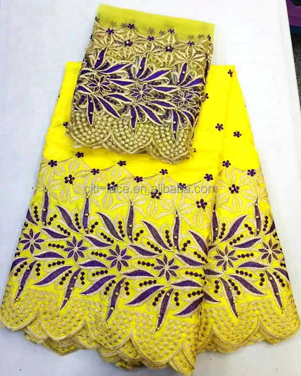 BZL01-1 абсолютно новый в нигерийском стиле ткани с изображением дамасской розы хлопок Atiku с кружевом и вышивкой