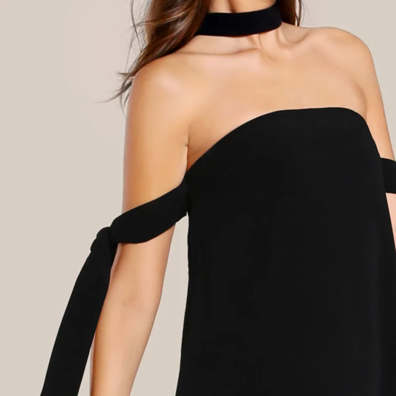 2022 Women Western Dresses Names Photos Sexy Off Shoulder Tie Sleeve Black Backless Short Mini Dress